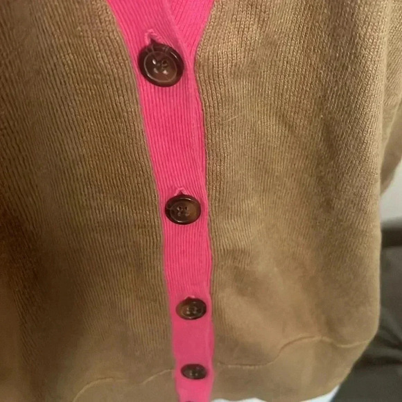 Old Navy tan and pink cardigan with buttons women’s size large - Picture 2 of 4
